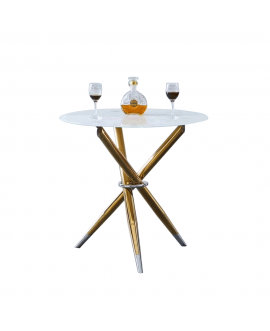 Masă de luat masa / măsuţă de cafea, alb / crom auriu, diametru 80 cm, DONIO